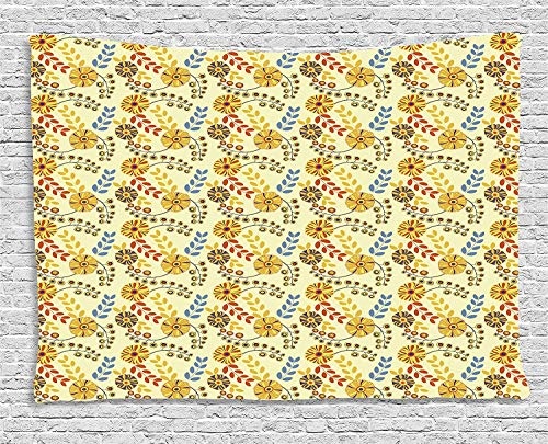 MLNHY Yellow Tapestry, Old Fashioned Abstract Flowers...
