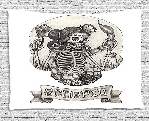 MLNHY Zodiac Scorpio Tapestry, Human Skeleton Sugar Skull...