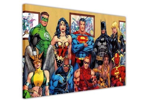 „Justice League“ Familienfoto von DC Comics‘ Superhelden, Pop-Art Leinwandbild, mit Superhelden, Kunstdruck-Bild, Raumdekoration, Poster, Batman, Superman, Wonder Woman, canvas holz, 9- A0 - 40" X 30" (101CM X 76CM)