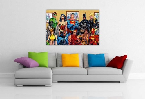 „Justice League“ Familienfoto von DC Comics‘ Superhelden, Pop-Art Leinwandbild, mit Superhelden, Kunstdruck-Bild, Raumdekoration, Poster, Batman, Superman, Wonder Woman, canvas holz, 9- A0 - 40" X 30" (101CM X 76CM)