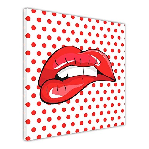 Bild auf Leinwand, mit roten Punkten und Lippen, In stil Pop Art, Drucke Retro und Moderne, Dekoration für die Haus, 20 x 20 cm zeitgenössisch 07- 34" X 34" (86CM X 86CM) rot