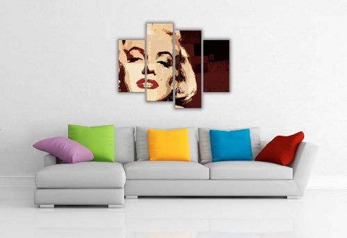 Kunstdruck auf Leinwand Art Wand Bilder Iconic Marilyn Monroe Hollywood Star Pop Art Foto Home Décor Print Raum Dekoration Bild 4 Panel 88,9 cm 90 cm breit/71,1 cm 71 cm hoch extra große Modern Art