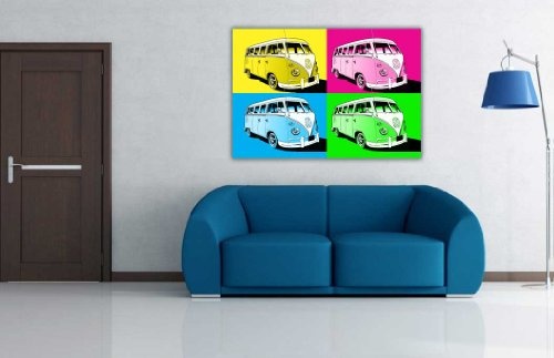 Leinwanddruck mit Hippie-VW-Bus-Motiv, Fotodruck, tolle Deko für Zuhause, groß, Gelb / Violett / Grün / Blau 7- A1 - 24" X 30" (60CM X 76CM)