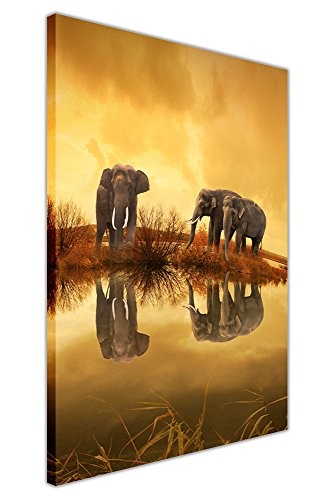 CANVAS IT UP Thai Elefanten bei Sonnenuntergang auf Leinwand Prints Art Wand Bilder Home Dekoration Tier Kunstwerke Größe: A3-40,6 x 30,5 cm (40 cm x 30 cm)