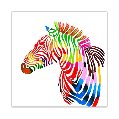 Rainbow Farbige Zebra auf gerahmter Leinwand Druck Animal Art Wand Bilder Artwork, 01- 16" X 16" (40CM X 40CM)