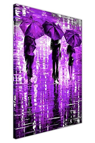 CANVAS IT UP 3 Lavendel Regenschirme von Leonid Afremov Leinwand Abstrakte Art Prints Gerahmte Bilder Schwarz und Weiß Poster Home Deco Größe: 101,6 x 76,2 cm (101 x 76 cm)
