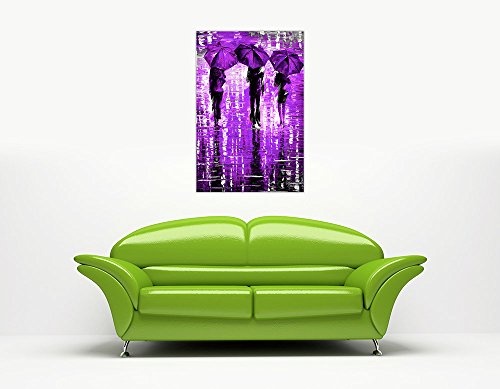 CANVAS IT UP 3 Lavendel Regenschirme von Leonid Afremov Leinwand Abstrakte Art Prints Gerahmte Bilder Schwarz und Weiß Poster Home Deco Größe: 101,6 x 76,2 cm (101 x 76 cm)