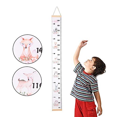 Vuffuw Height Measurement Ruler, Removable Wood Frame Fabric Canvas Hanging Ruler, Room Decoration Growth Chart for Baby Kids Grow Up