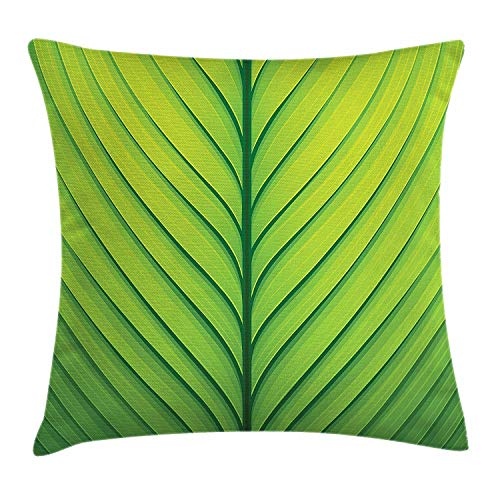Nacasu Green Throw Pillow Cushion Cover Wavy Striped Texture of a Green Leaf Macro Close Up Graphic Fresh Plant Decorative Square Accent Pillow Case 18 X 18 Inches