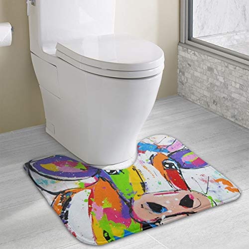 Dimension Art Colorful Cow Contour Bath Rugs Non-Slip Soft and Absorbent Memory Foam U-Shaped Bathroom Bath Mats Rug Carpet