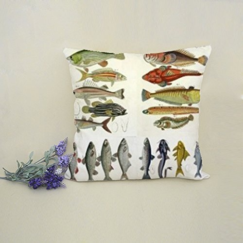 Juzijiang MarryU Decorative Canvas Square Throw Pillow Cover Cushion Case Fishes Swimming (for Living Room, Sofa, Etc) 16X16 inch