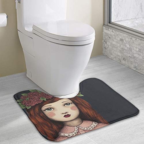 Dimension Art Teacup Girl Contour Bath Rugs Non Slip Soft and Absorbent Memory Foam U-Shaped Bathroom Bath Mats Rug Carpet