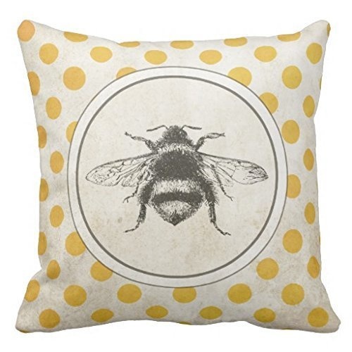 Juzijiang Vintage Bee on Yellow Dots Throw Pillow case...