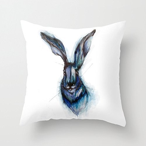 Juzijiang Blue Hare Cute Canvas Throw Pillow Covers Decorative Throw Pillows Pillowcase Cushoion Covers20X20 inch