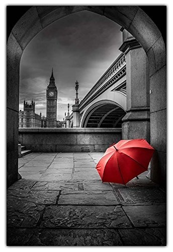 CANVAS IT UP Schwarz-Weiß-Big-Ben-mit-City Prints Leinwand Bilder Wohnzimmer Schlafzimmer Bilderrahmen, 18 mm dick, canvas, rot, 06- A0-40" X 30" (101cm X 76cm)