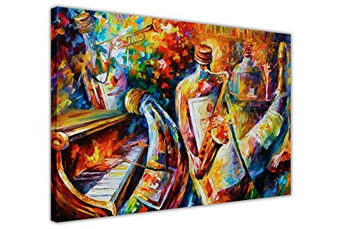 CANVAS IT UP New Abstrakt Flasche Jazz Musiker von Leonid Afremov auf Leinwand gerahmt Modern Art Wand Bilder Größe: A4-30,5 x 20,3 cm (30 x 20 cm) schwarz Freitag