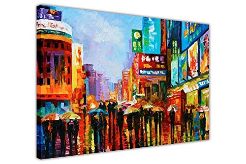 Gerahmter Kunstdruck, „Lights of Down Town New York“ von Leonid Afremov, moderne Kunst, canvas holz, 05- A1 - 34" X 24" (86CM X 60CM)