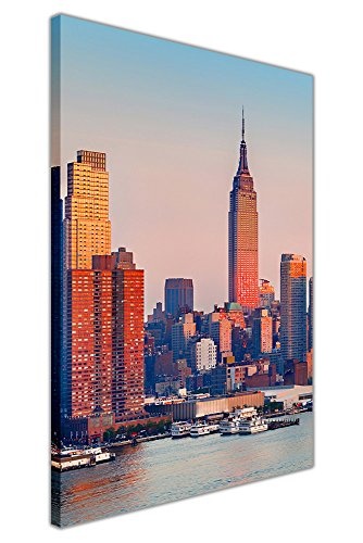CANVAS IT UP Manhattan Skyline City bei Sonnenuntergang Bild auf Leinwand, Wandbild, Kunstdruck, Wandbild für Wohnzimmer Schlafzimmer Büro, 38 mm, Schwarz, canvas, 05- A0+ 46" X 34" (116cm X 86cm)