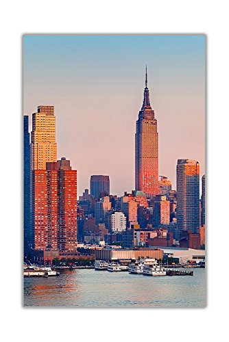 CANVAS IT UP Manhattan Skyline City bei Sonnenuntergang Bild auf Leinwand, Wandbild, Kunstdruck, Wandbild für Wohnzimmer Schlafzimmer Büro, 38 mm, Schwarz, canvas, 05- A0+ 46" X 34" (116cm X 86cm)