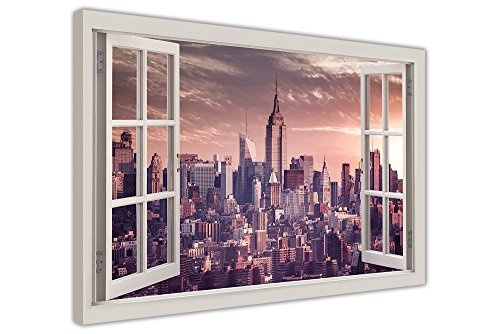 CANVAS IT UP New York City Wolkenkratzer Fenster Effekt, gerahmt Leinwand Bilder Wand Art Prints Büro Modern Art Größe: A1-86,4 x 61 cm (86 cm x 60 cm)