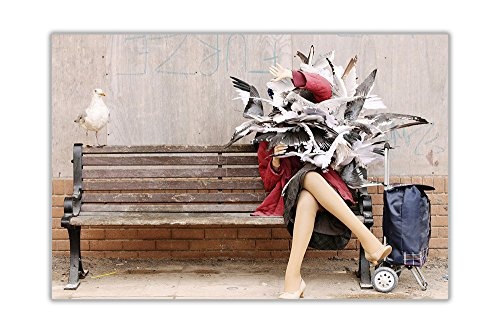 Banksy dismaland Prints Möwen Attacking Lady auf Rahmen Leinwand Bild Graffiti Art Drucke Wand Poster Modern 01- A4 - 12" X 8" (30CM X 20CM)