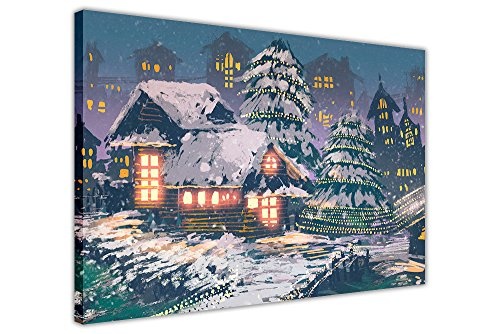 CANVAS IT UP New Weihnachten Abend mit Snowy Trees Landschaft gerahmt Leinwand Bilder Wanddekoration Kunstdruck Größe: A3-40,6 x 30,5 cm (40 cm x 30 cm)