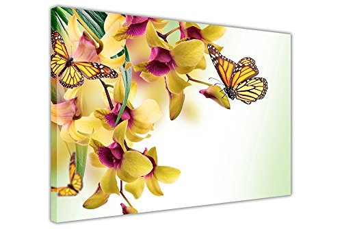 CANVAS IT UP Gelb Blumen und Schmetterling auf gerahmter Leinwand Bilder Wand Art Prints Floral Dekoration Größe: A4-30,5 x 20,3 cm (30 x 20 cm)