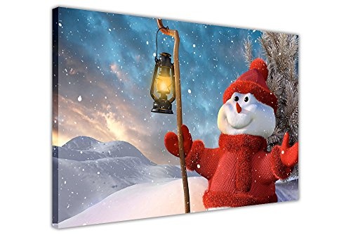 CANVAS IT UP Rot Schneemann gerahmtes Leinwandbild, Kunstdruck Weihnachten Bilder Winter Poster Geschenk Geschenk, canvas, rot, 01- A4-12" X 8" (30CM X 20CM)