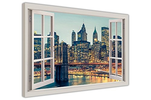 CANVAS IT UP New York City Manhattan Bridge Bilder Fenster Bay View gerahmt Prints Leinwand Art Wand Bilder Moderne Kunstwerke Größe: A3-40,6 x 30,5 cm (40 cm x 30 cm)