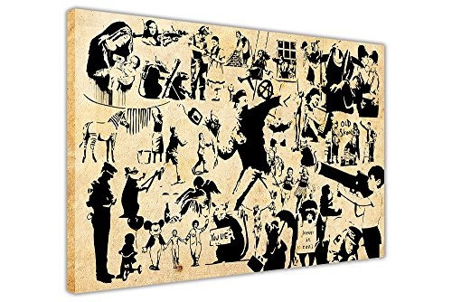 CANVAS IT UP Braun of Banksy Collage Silhouette auf Rahmen Leinwand Wand Art Prints Graffiti Bilder Urban Kunstwerke Größe: 76,2 x 50,8 cm (76 x 50 cm)