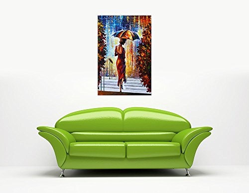 Lady mit Schirm auf den Stufen von Leonid Afremov auf Leinwand Bilder Kunstruck Wand Wohnzimmer Abstrakte Kunst, canvas holz, 04- 30" X 20" (76CM X 50CM)