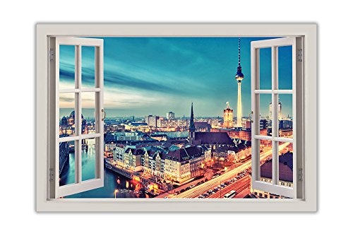 3D-Poster mit Motiv Berlin, Deutschland, Fenster-Sicht, canvas holz, 02- A3 - 16" X 12" (40CM X 30CM)