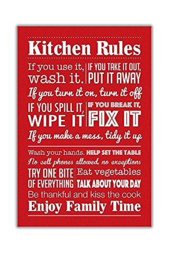 CANVAS IT UP Kitchen Rules auf Leinwand-Print Gerahmter Kunstdruck mit Gestell für Esszimmer, Küche, 38 mm, canvas, rot, 05- A0+ 46" X 34" (116cm X 86cm)