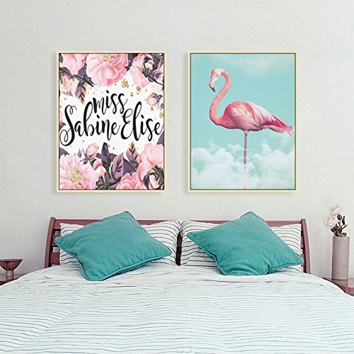 osmanthusFrag Elegante Flamingo Beautiful Flower Nordic Gemälde Poster Wall Art rahmenlose Home Decor Geschenk, Canvas, 2#, 50 x 70 cm