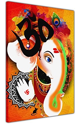 Hochformat Leinwand Print of OM Ganesha Hindu Gott Wand Bilder Kunstdrucke für Wohnzimmer 18 mm starke Rahmen, canvas, 06- A0 - 40" X 30" (101cm X 76cm)