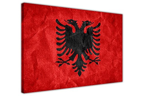 Albanien Flagge auf Leinwand gedruckt Gerahmter...
