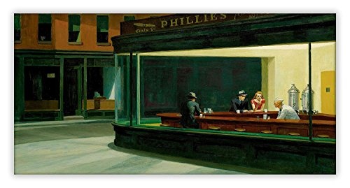 Edward Hopper Wandkunst, Pop-Art-Leinwand, Motiv Nachthawks von Edward Hopper, amerikanische Kunst-Dekoration, Canvas, 16" X 8" (40CM X 20CM)