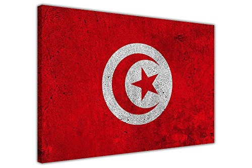 Tunesische Flagge auf Leinwand-Kunstdruck mit 18 mm dick, canvas, 01- A4-12" X 8" (30cm X 20cm)