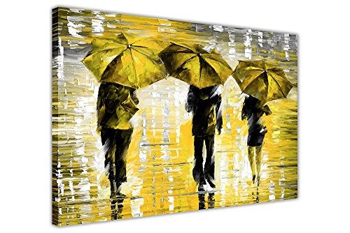 Kunstdruck auf Leinwand, gerahmt, „3 Umbrellas“ von Leonid Afremov, Querformat, canvas holz, gelb, 7- 20" X 30" (50CM X 78CM)