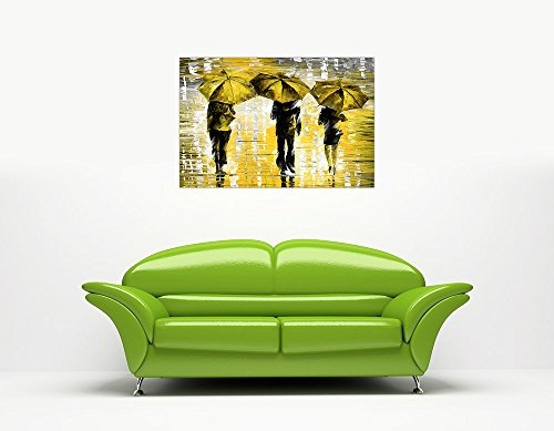 Kunstdruck auf Leinwand, gerahmt, „3 Umbrellas“ von Leonid Afremov, Querformat, canvas holz, gelb, 7- 20" X 30" (50CM X 78CM)
