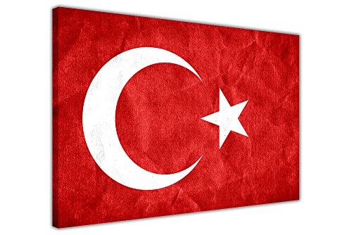 Türkei Flagge auf Leinwand drucken Art Wand Bild 18 mm starke Rahmen, canvas, 01- A4 - 12" X 8" (30cm X 20cm)