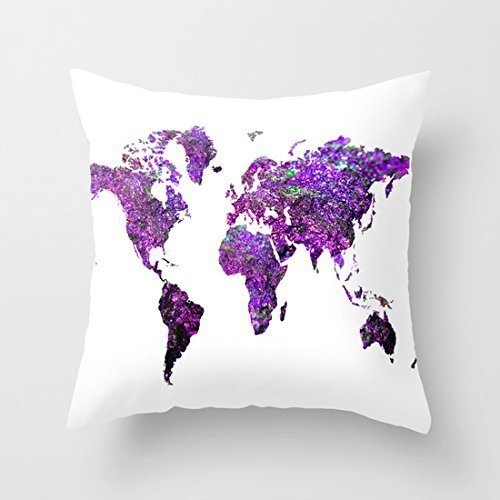 Juzijiang Purple World Map Designer Canvas Throw Pillow...