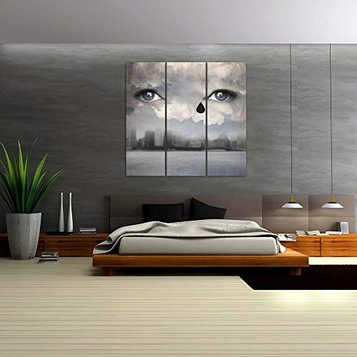 ArtzFolio Two Human Eyes Crying Up from The Clouds Split Art Painting Panel On Sunboard 24.7 X 24Inch