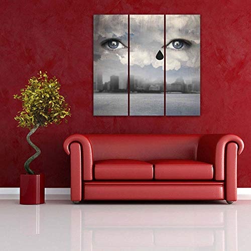 ArtzFolio Two Human Eyes Crying Up from The Clouds Split Art Painting Panel On Sunboard 24.7 X 24Inch