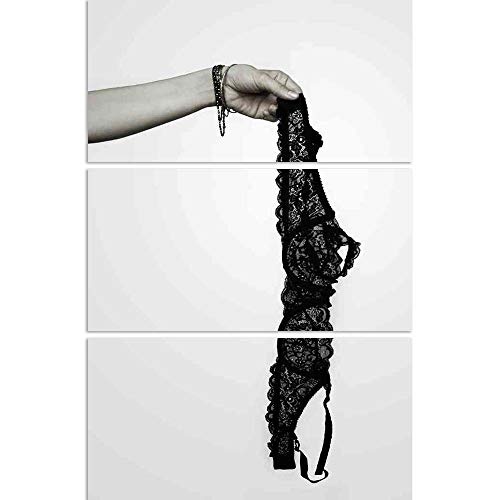 ArtzFolio Female Arm Holding Up A Black Lace Bra Split Art Painting Panel On Sunboard 20 X 30Inch