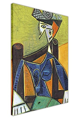 CANVAS IT UP Kubismus Frau sitzt in einem Stuhl von Pablo Picasso gerahmtes Ölgemälde auf Leinwand, Prints Deco Bilder Größe: A1-86,4 x 61 cm (86 cm x 60 cm)