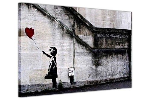 CANVAS IT UP Banksy Leinwandbild, Kunstdruck There is Always Hope rot zum Ringeln Mädchen Foto Bild Druck Home Dekoration Raum Dekor Bilder