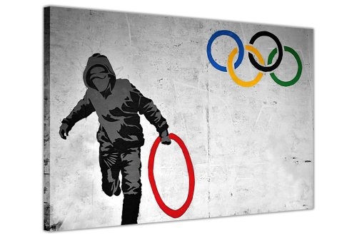 CANVAS IT UP Banksy Thug stehlen Olympischen Ringe Leinwandbild, Kunstdruck Street Graffiti Fotos Print Decor Bild Wand Dekoration