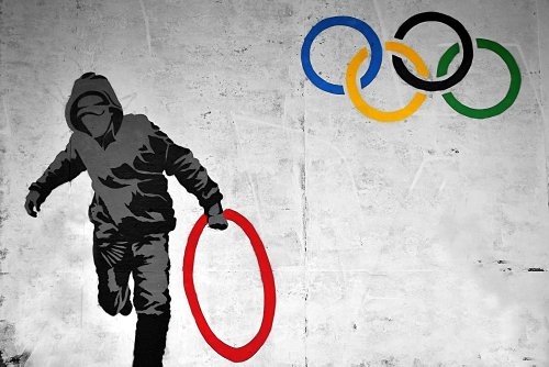 CANVAS IT UP Banksy Thug stehlen Olympischen Ringe Leinwandbild, Kunstdruck Street Graffiti Fotos Print Decor Bild Wand Dekoration