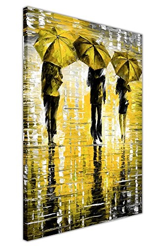 Canvas It Up Kunstdruck auf Leinwand, Ölfarbendruck, abstraktes Gemälde von Leonid AfrÃ©mov, Motiv Regenschirme im Regen Europäisch 7- 20" X 30" (50CM X 76CM) gelb